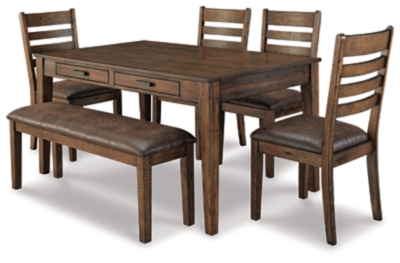 royard dining table and 4 chairs and bench set  ashley