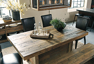 Saddle up on character and scale back on fuss. As the Sommerford bench proves to perfection—less is more. Crafted of reclaimed pine, its ultra clean-lined, chunky profile showcases long butcher-block planking rich with tonal variation, nicks, notches, nail holes and a whole lot of raw beauty. Use for more seating in the dining room, entryway or anywhere.Made with reclaimed pine wood | Butcher block styling | Naturally distressed finish | Seats up to 3 | Assembly required | Estimated Assembly Time: 15 Minutes