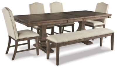 Johnelle Dining Table and 4 Chairs and Bench, Gray