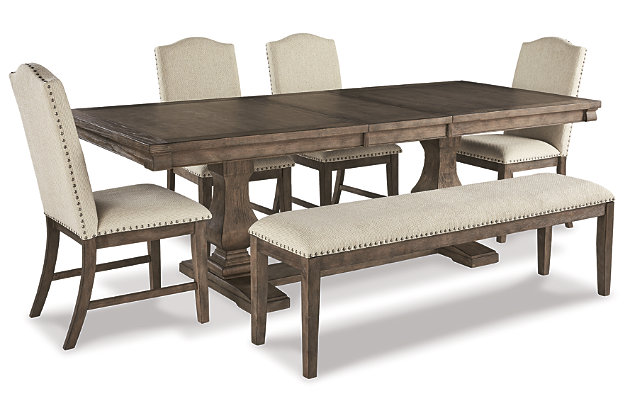 Johnelle Dining Table And 4 Chairs, Slim Dining Room Table With Bench Seat Covers