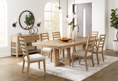 Rencott Dining Table and 6 Chairs, Light Brown