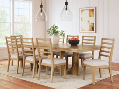 Rencott Dining Table and 8 Chairs, Light Brown