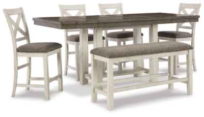 Brewgan Counter Height Dining Table, 4 Barstools and Bench