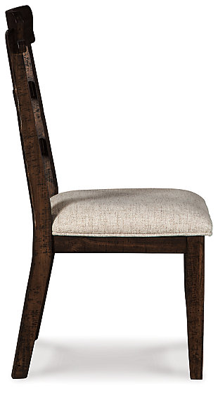 With its sturdy silhouette and lively, dark brown distressed finish, the Hillcott dining room upholstered chair gives modern farmhouse styling a rich, substantial sensibility. Comfortably cushioned seat is covered in a light beige fabric sure to complement your decor.Made of wood | Light beige polyester upholstery over foam cushioned seat | Dark brown distressed finish | Assembly required | Estimated Assembly Time: 30 Minutes