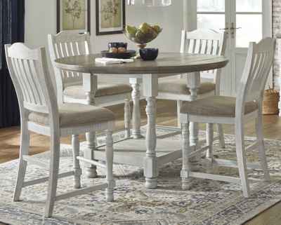 Havalance Round Counter Height Dining Table, White/Gray, Wood