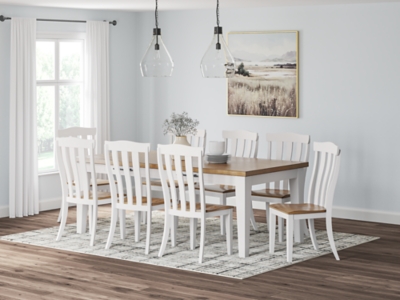 Ashbryn Dining Table and 8 Chairs, White/Natural