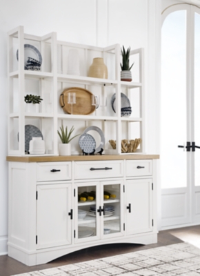 Ashbryn Dining Server and Hutch, White/Natural