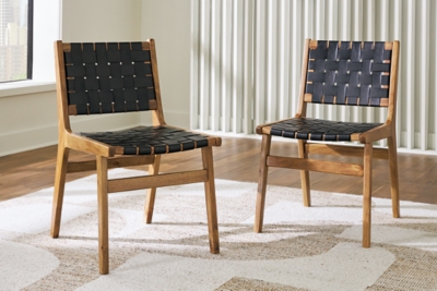 Fortmaine Dining Chair (Set of 2) Leather, Brown/Black