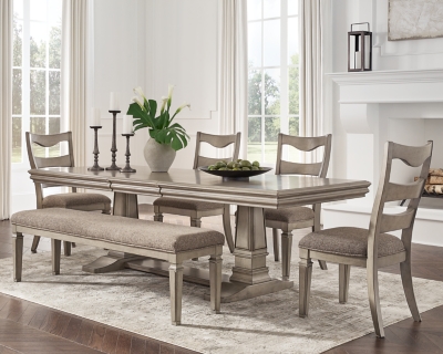 APG-D924D3-6P Lexorne Dining Table and 4 Chairs and Bench, Gray sku APG-D924D3-6P