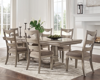 APG-D924D3-7P Lexorne Dining Table and 6 Chairs, Gray sku APG-D924D3-7P