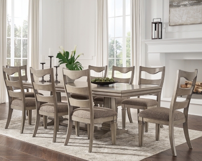 Lexorne Dining Table and 8 Chairs, Gray