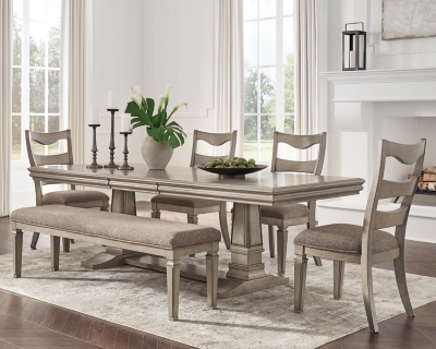 Lexorne Dining Table and 4 Chairs and Bench, , large