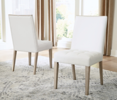 D950-01 Wendora Dining Chair (Set of 2) Leather, Bisque/Wh sku D950-01