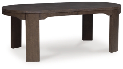Close-up of oval dining table base and leg construction