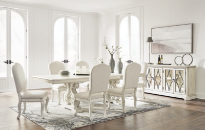 Arlendyne Dining Table and 6 Chairs with Storage, Antique White