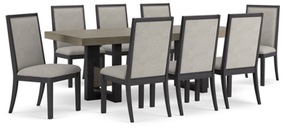 Foyland Dining Table and 8 Chairs, Black/Brown