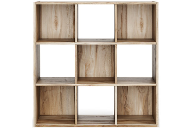 Organize in style with the Vaibryn nine-cube organizer. With a warm brown finish, it’s easy to keep your clutter managed while your aesthetic remains crisp and clean. Made with engineered wood (MDF/particleboard) and decorative laminate | Warm brown finish over replicated elm wood grain | Accommodates any 10.5" W x 10.5" D x 11" H storage bin | Assembly required | Estimated Assembly Time: 25 Minutes