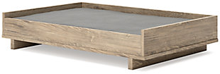Your pampered pooch or fussy feline can lounge in style with the Oliah pet bed. A dry, light finish with replicated oak grain takes this bed to the next level. It features a plush gray upholstered mat so your furry friend can curl up and relax. A removable cover lets you keep your pet's bed, and your home, clean and fresh.Made with engineered wood (MDF/particleboard) and decorative laminate | Dry, light finish over replicated oak grain with authentic touch | Mat with gray upholstery | Removable cover | Assembly required