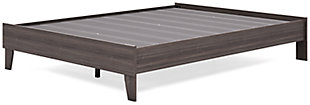 With clean lines evoking a mid-century modern mood, the Brymont queen platform bed is designed to bring harmony to your bedroom retreat. Finished in a warm gray that enhances the soothing sensibility.Queen platform bed (does not include headboard) | Made of engineered wood and decorative laminate | Warm gray finish over replicated walnut wood grain with authentic touch | Bed does not require a foundation/box spring | Mattress available, sold separately | Assembly required | Estimated Assembly Time: 30 Minutes