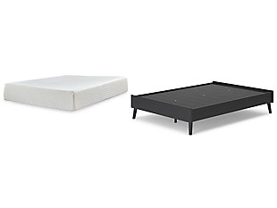 Charlang Full Platform Bed with Mattress, Black, large