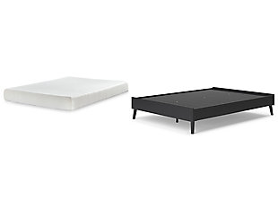 Charlang Queen Platform Bed with Mattress, Black, large