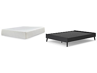 Charlang Queen Platform Bed with Mattress, Black, large