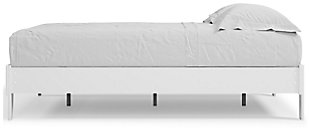 The perfect marriage of contemporary and casual style, the Piperton queen platform bed is a charming addition to your home. This bed keeps things simple with a crisp matte white finish. Best of all, it includes a footboard, rails and platform–no additional foundation or box spring needed.Includes footboard, rails and platform | Made of engineered wood and decorative laminate | Matte white finish | No additional foundation/box spring needed | Mattress sold separately | Assembly required | Estimated Assembly Time: 30 Minutes