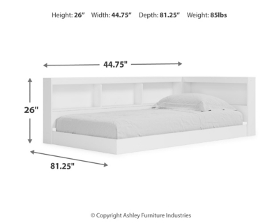 Piperton Twin Bookcase Storage Bed, White, large