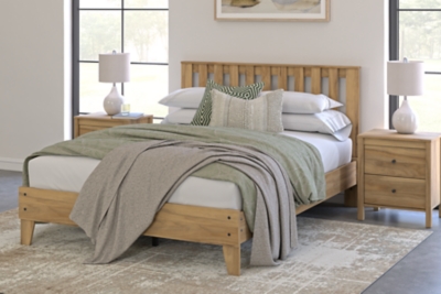 Bermacy Queen Platform Panel Bed, Light Brown, rollover