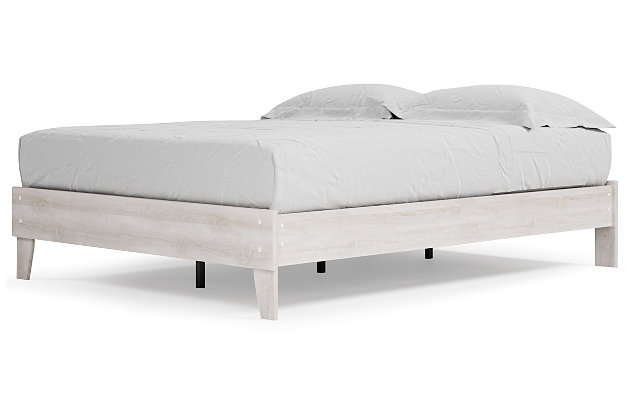 If it’s coastal chic or cottage quaint style you long for, the Paxberry queen platform bed is sure to satisfy. Its distinctive weatherworn finish conveys an easy-breezy sensibility, perfect for a restful bedroom retreat.Queen platform bed (headboard not included) | Made with engineered wood (MDF/particleboard) and decorative laminate | Whitewash replicated worn-through paint with authentic touch | No foundation/box spring required | Mattress not included, sold separately | Assembly required | Estimated Assembly Time: 30 Minutes