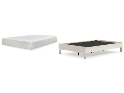 Socalle Full Platform Bed with Mattress, Light Natural, large