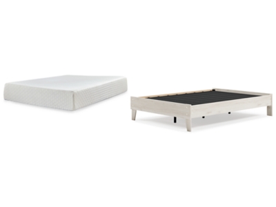Socalle Full Platform Bed with Mattress, Light Natural, large