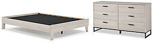 Socalle Queen Platform Bed with Dresser, Light Natural, large