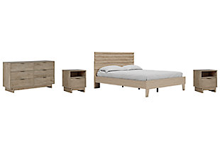 Oliah Queen Platform Bed with Dresser and 2 Nightstands, Natural, large