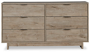 Bringing big style to small living areas, the Oliah dresser is a smart, space-saving choice for those with an eye for contemporary design. Clean-lined profile and understated refinements create such a simple silhouette that works in so many settings. Flush-mount drawers with integrated pulls keeps this dresser on the cutting edge of cool.Made of engineered wood and decorative laminate | Dry, light finish with replicated oak grain and authentic touch | 6 spacious smooth-gliding drawers; vinyl wrapped sides and back for extra durability | Brushed nickel-tone tab pulls | Safety is a top priority, clothing storage units are designed to meet the most current standard for stability, ASTM F 2057 (ASTM International) | Drawers extend out to accommodate maximum access to drawer interior while maintaining safety | Assembly required | Estimated Assembly Time: 40 Minutes