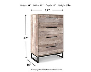 Part beach chic, part urban hip, the Neilsville chest is everything you dreamed of, at a comfortably cool price. The butcher block whitewash finish over replicated pine grain lends a richly relaxed aesthetic that suits your sensibility. Dark pewter-tone drawer pulls and sled legs add a high design element. What an easy-breezy choice for a naturally beautiful bedroom retreat.Made with engineered wood (MDF/particleboard) and decorative laminate | Butcher block, whitewash finish over replicated pine grain with authentic touch | Dark pewter-tone hardware and metal sled legs | 4 smooth-gliding drawers with vinyl-wrapped sides and back | Safety is a top priority, clothing storage units are designed to meet the most current standard for stability, ASTM F 2057 (ASTM International) | Drawers extend out to accommodate maximum access to drawer interior while maintaining safety | Assembly required | Estimated Assembly Time: 30 Minutes