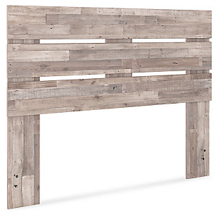 Part beach chic, part urban hip, the Neilsville queen platform headboard is everything you dreamed of, at a comfortably cool price. The butcher block whitewash finish over replicated pine grain lends a richly relaxed aesthetic that suits your sensibility. What an easy-breezy choice for a naturally beautiful bedroom retreat.Headboard only | Made with engineered wood (MDF/particleboard) and decorative laminate | Butcher block, whitewash finish over replicated pine grain with authentic touch | Hardware not included | Four ¼" bolts are needed to attach headboard to existing bed frame | Assembly required | Estimated Assembly Time: 15 Minutes