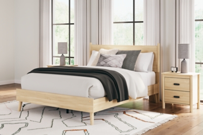 Cabinella Queen Platform Panel Bed, Tan, rollover