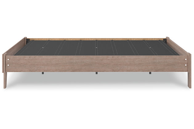 If you’re a fan of clean, crisp and contemporary interiors, rest assured the Flannia queen platform bed suits you. The linear profile is enhanced with a warm gray vintage finish with subtle pearl effect over replicated cherry grain. Hard to believe such high style can be so attractively priced.Queen platform bed (does not include headboard) | Made of engineered wood (MDF/particleboard) and decorative laminate | Warm gray vintage finish with subtle pearl effect over replicated cherry grain | Bed does not require foundation/box spring | Assembly required | Estimated Assembly Time: 30 Minutes