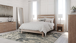Flannia Queen Platform Bed with Dresser and 2 Nightstands, Gray, rollover