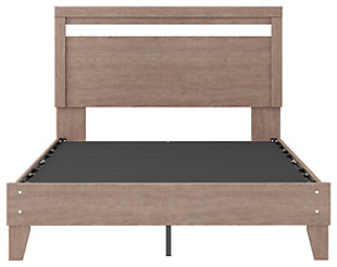 If you’re a fan of clean, crisp and contemporary interiors, rest assured the Flannia queen panel platform bed suits you. Its linear profile is enhanced with a warm gray vintage finish with subtle pearl effect over replicated cherry grain. The headboard's peekaboo cutout adds a cut-above element. Hard to believe such a high-style aesthetic can be so attractively priced. Best of all, our innovative bed-in-a-box shipping system delivers your new bed right to the door.Complete queen bed in a box | Includes headboard and platform bed | Made with engineered wood (MDF/particleboard) and decorative laminate | Warm gray vintage finish with subtle pearl effect over replicated cherry grain | Bed does not require foundation/box spring | Mattress available, sold separately | Assembly required | Estimated Assembly Time: 45 Minutes