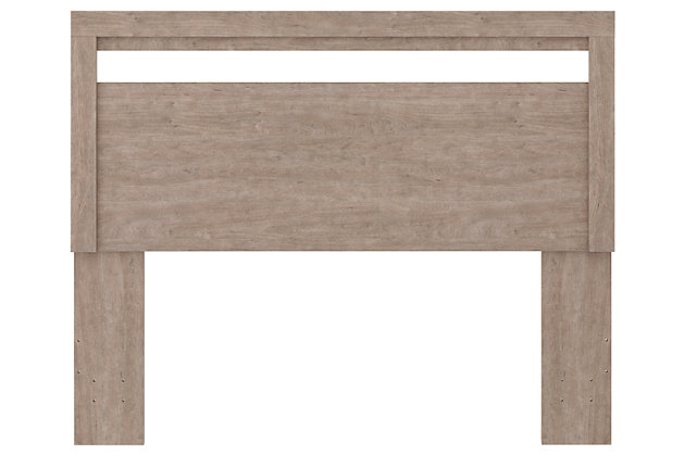 If you’re a fan of clean, crisp and contemporary interiors, rest assured the Flannia panel headboard suits you. Its linear profile is enhanced with a warm gray vintage finish with subtle pearl effect over replicated cherry grain. The headboard's peekaboo cutout adds a cut-above element. Hard to believe such a high-style aesthetic can be so attractively priced.Headboard only | Made of engineered wood (MDF/particleboard) and decorative laminate | Warm gray vintage finish with subtle pearl effect over replicated cherry grain | Hardware not included | ¼" bolts are needed to attach headboard to your existing metal bed frame | Assembly required | Estimated Assembly Time: 10 Minutes
