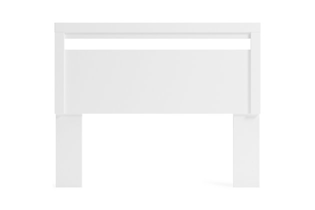 If you’re a fan of clean, crisp and contemporary interiors, rest assured the Flannia queen panel headboard suits you. The linear profile is enhanced with a matte white finish. Headboard's peekaboo cutout adds a cut-above element. Hard to believe such a high-style aesthetic can be so attractively priced.Headboard only | Made of engineered wood and decorative laminate | Solid white in a matte finish | Hardware not included | ¼" bolts are needed to attach headboard to your existing metal bed frame | Assembly required | Estimated Assembly Time: 10 Minutes