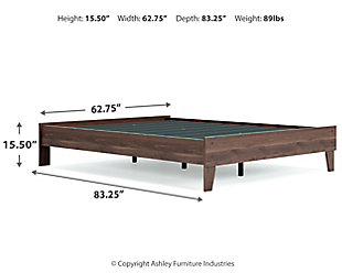 At the intersection of classic cool and chic sophistication you’ll find the Calverson platform bed. The rich brown finish over replicated walnut wood grain offers an authentic touch that plays well any way you style it. Minimal yet elegant in its design, this bed keeps your home decor grounded while elevating your modern style. platform bed (does not include headboard) | Made of engineered wood (MDF/particleboard) and decorative laminate | Rich brown finish over replicated walnut wood grain with authentic touch | Bed does not require additional foundation/box spring | Mattress available, sold separately | Assembly required | Estimated Assembly Time: 30 Minutes