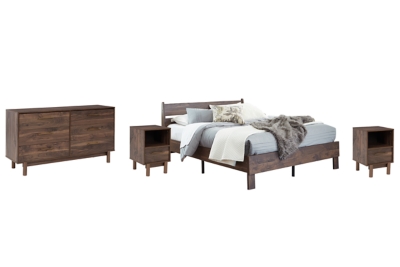 Calverson Queen Platform Bed with Dresser and 2 Nightstands, Mocha, large