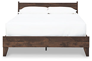 At the intersection of classic cool and chic sophistication you’ll find the Calverson queen panel platform bed. The rich brown finish over replicated walnut wood grain offers an authentic touch that plays well any way you style it. Minimal yet elegant in its design, this bed keeps your home decor grounded while elevating your modern style. Best of all, our innovative bed-in-a-box shipping system delivers your new bed right to the door.Complete queen bed in a box | Includes headboard and platform bed | Made of engineered wood (MDF/particleboard) and decorative laminate | Rich brown finish over replicated walnut wood grain with authentic touch | Bed does not require additional foundation/box spring | Mattress available, sold separately | Assembly required | Estimated Assembly Time: 50 Minutes