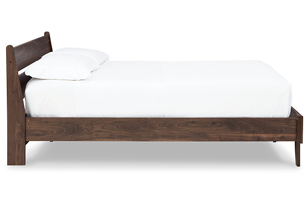At the intersection of classic cool and chic sophistication you’ll find the Calverson panel platform bed. The rich brown finish over replicated walnut wood grain offers an authentic touch that plays well any way you style it. Minimal yet elegant in its design, this bed keeps your home decor grounded while elevating your modern style. Best of all, our innovative bed-in-a-box shipping system delivers your new bed right to the door.Complete bed in a box | Includes headboard and platform bed | Made of engineered wood (MDF/particleboard) and decorative laminate | Rich brown finish over replicated walnut wood grain with authentic touch | Bed does not require additional foundation/box spring | Mattress available, sold separately | Assembly required | Estimated Assembly Time: 50 Minutes