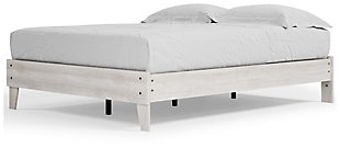 Give provincial a new meaning with the chic look of the Shawburn platform bed. The whitewash distressed finish keeps this piece light and fresh, as does its minimalist aesthetic. platform bed (does not include headboard) | Made of engineered wood and decorative laminate | Whitewash replicated worn through paint | Bed does not require additional foundation/box spring | Mattress available, sold separately | Assembly required | Estimated Assembly Time: 30 Minutes