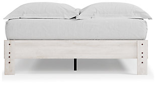 Give provincial a new meaning with the chic look of the Shawburn queen platform bed. The whitewash distressed finish keeps this piece light and fresh, as does its minimalist aesthetic. Queen platform bed (does not include headboard) | Made of engineered wood and decorative laminate | Whitewash replicated worn through paint | Bed does not require additional foundation/box spring | Mattress available, sold separately | Assembly required | Estimated Assembly Time: 30 Minutes