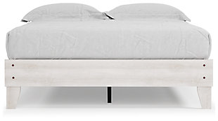 Give provincial a new meaning with the chic look of the Shawburn queen platform bed. The whitewash distressed finish keeps this piece light and fresh, as does its minimalist aesthetic. Queen platform bed (does not include headboard) | Made of engineered wood and decorative laminate | Whitewash replicated worn through paint | Bed does not require additional foundation/box spring | Mattress available, sold separately | Assembly required | Estimated Assembly Time: 30 Minutes
